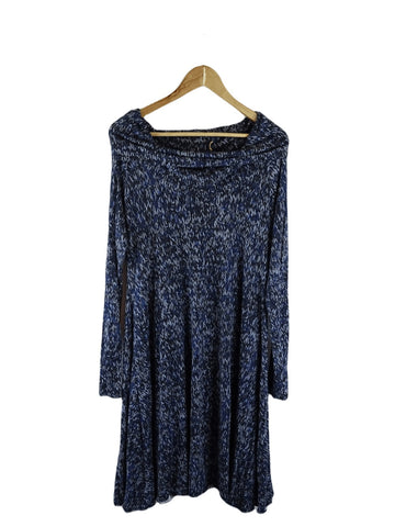 Sacha Drake Blue and Black Off The Shoulder Midi Knit Dress 16