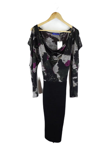 Sacha Drake Black Patterned Long Sleeve Midi Dress 16