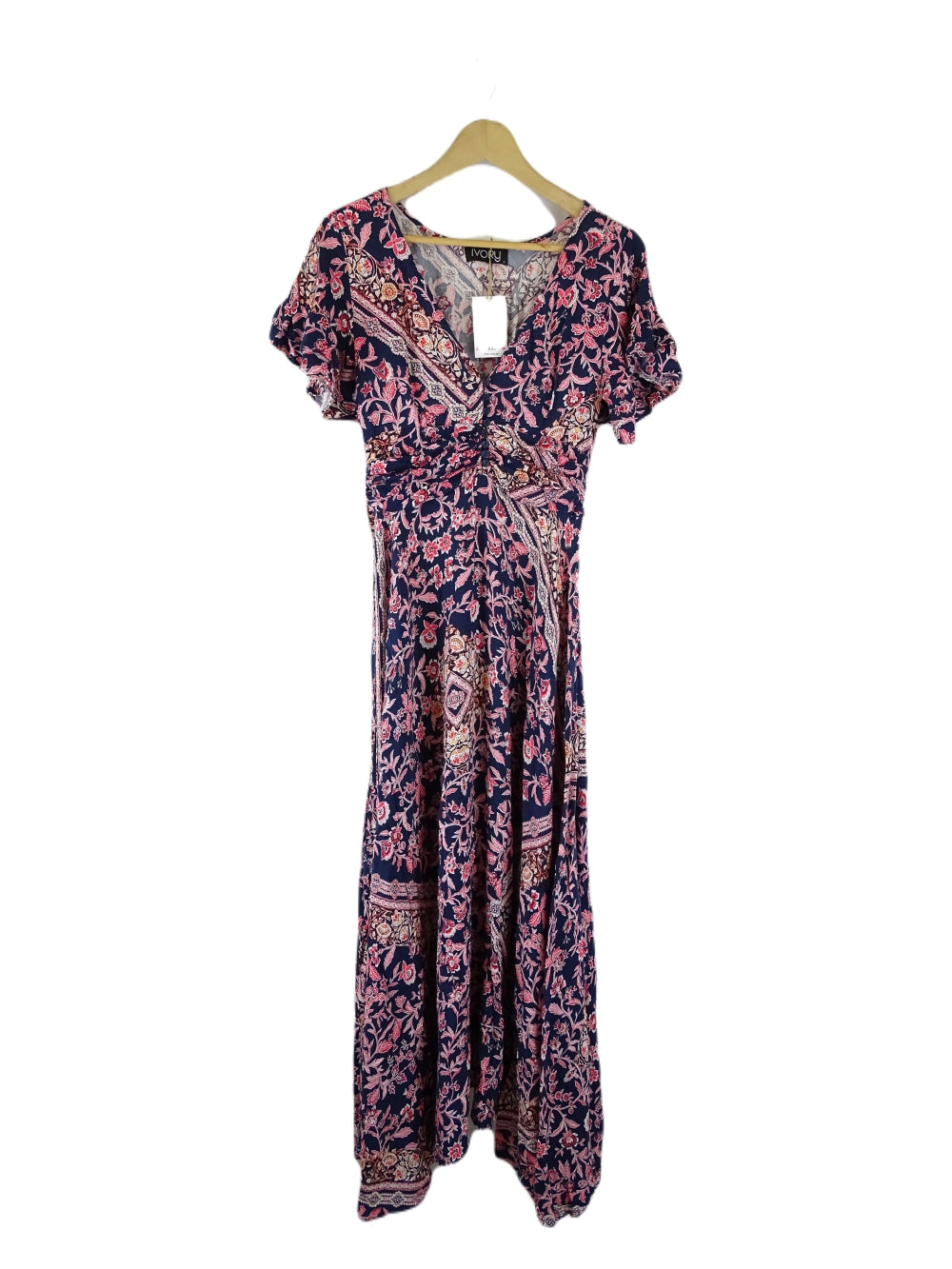 Ivory Navy Floral Print Maxi Dress 8