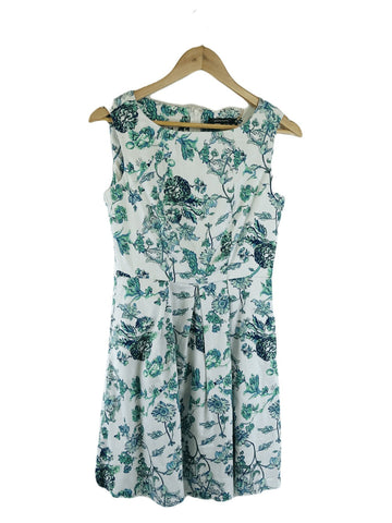 Portmans White and Green Floral Mini Dress 8