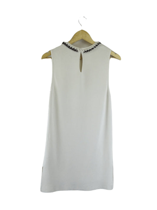 MNG White Shift Dress with Chain Neckline Detail S