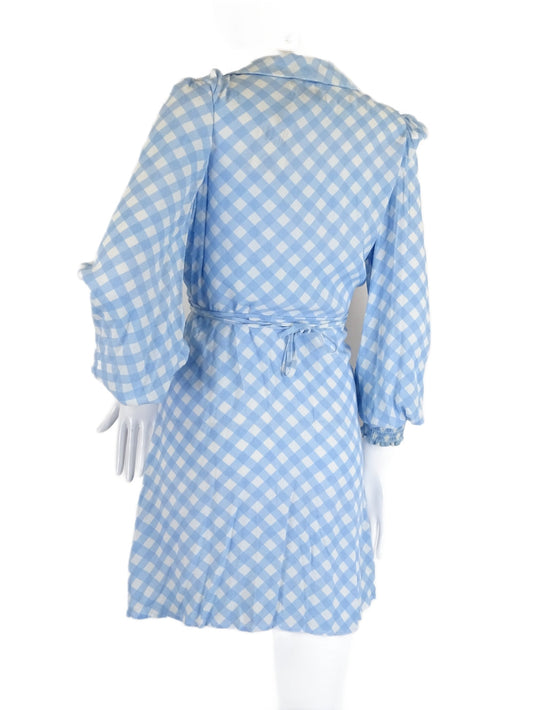 Charlie Holiday Blue and White Checked Wrap Dress 12