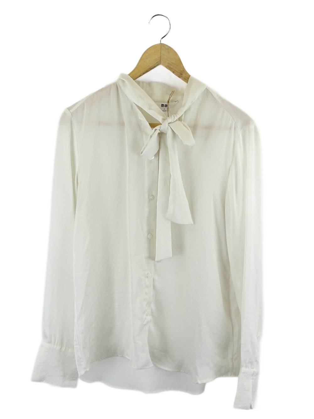 Uniqlo White Bow Button Down Top S