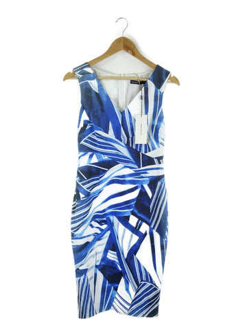 Karen Millen Blue Patterned Pencil Dress 10