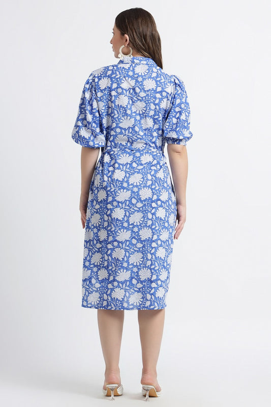 Sia Cotton Shirt Dress - Blue