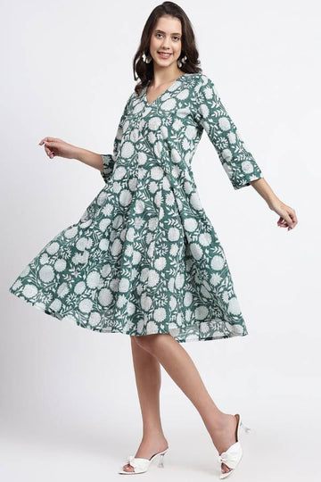 Priya Cotton Midi Dress - Green