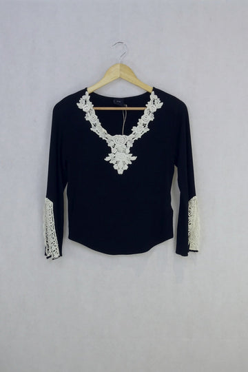 P.M Black T shirt wth lace S