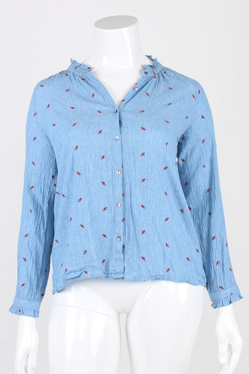 Indi & Cold Blue Floral Pattern Button Front Shirt L