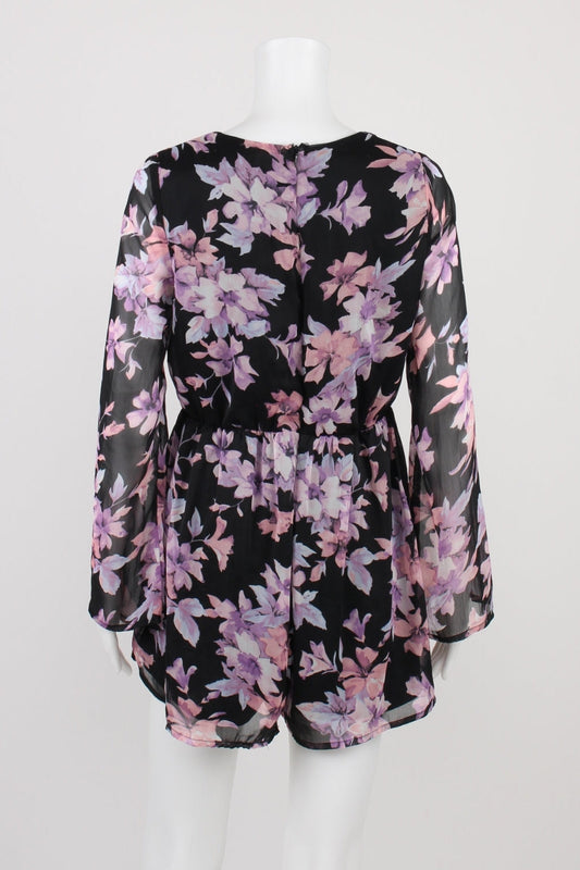 White Closet Black Floral Long Sleeve Playsuit 8