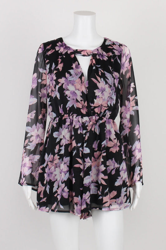 White Closet Black Floral Long Sleeve Playsuit 8