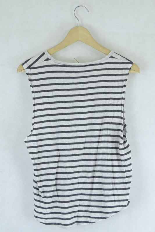 Scanlan Theodore White And Grey Stripe T-Shirt S