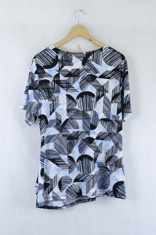 Noni B Blue, White And Black Printed Top XL