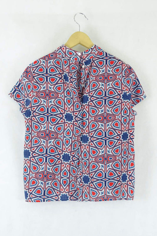 Monk Patterned Red And Blue Top S