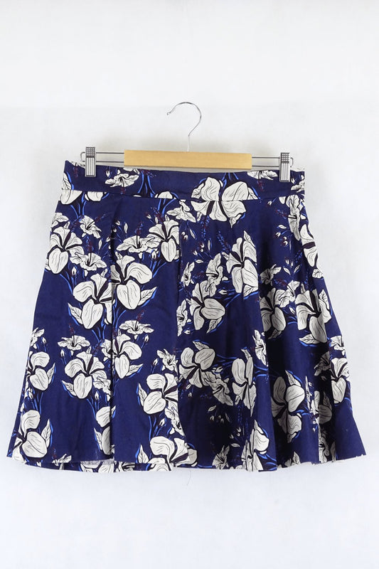 Zara Floral Navy Skirt L