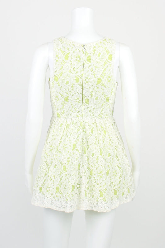 Topshop White And Green Sleeveless Lace Dress 6