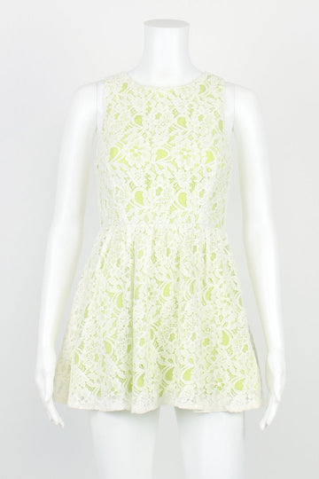 Topshop White And Green Sleeveless Lace Dress 6