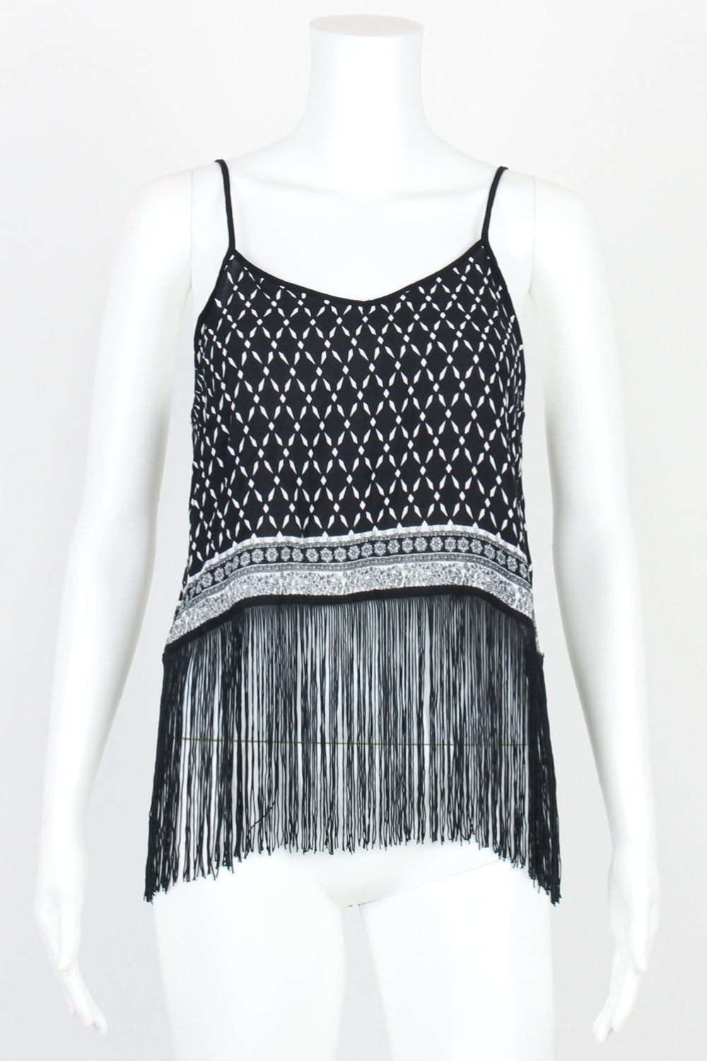 H&M Black And White Patterned Tassel Hem Top 8