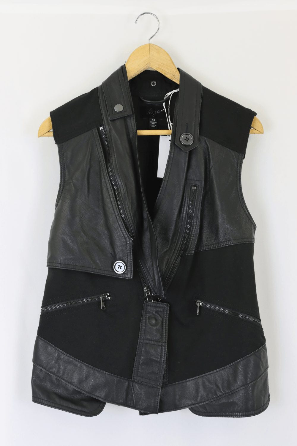 Verge Black Leather Look Vest XS