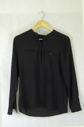 Mango Black Button Down Blouse XS