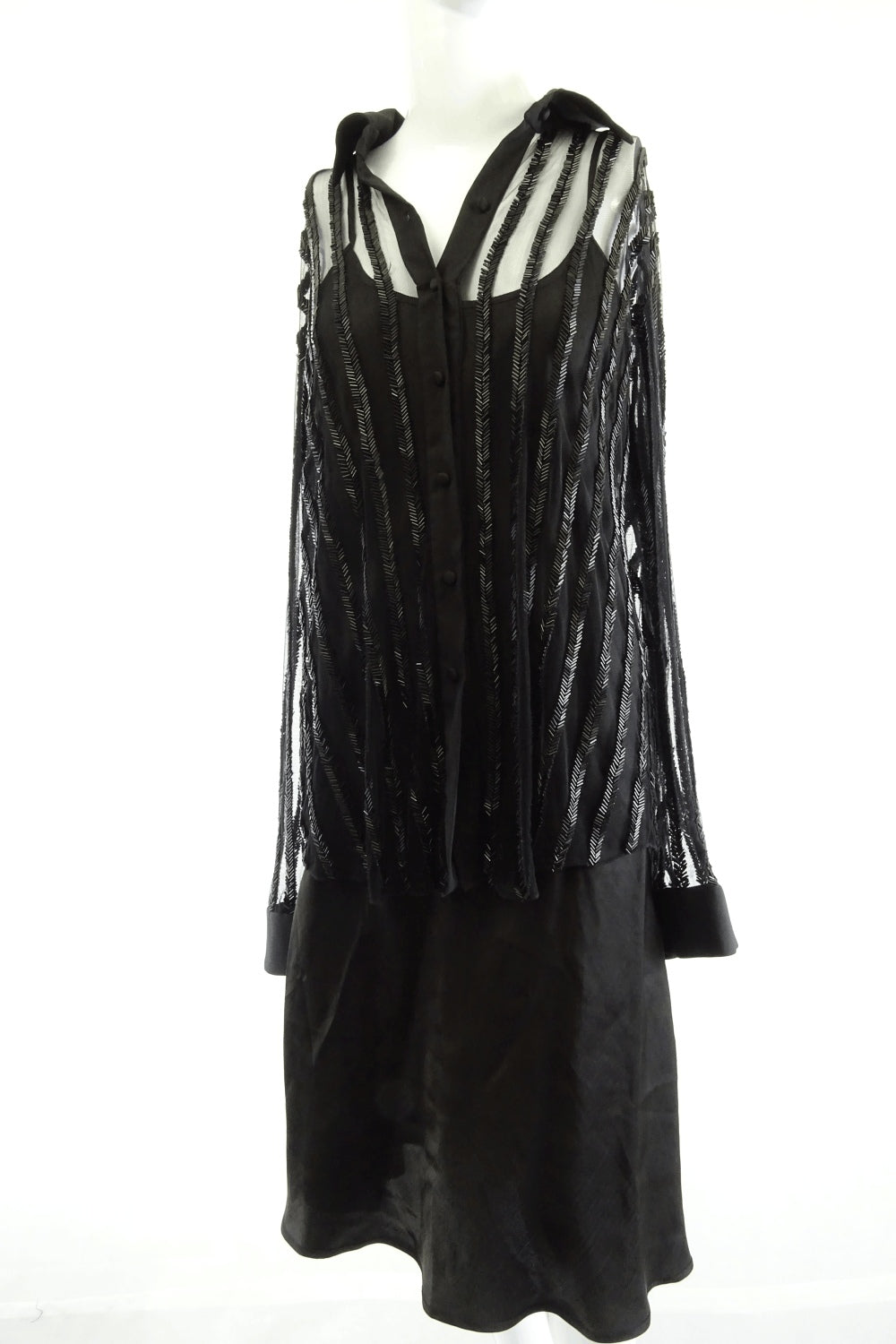 Patbo Beaded Sheer Black Cardigan L