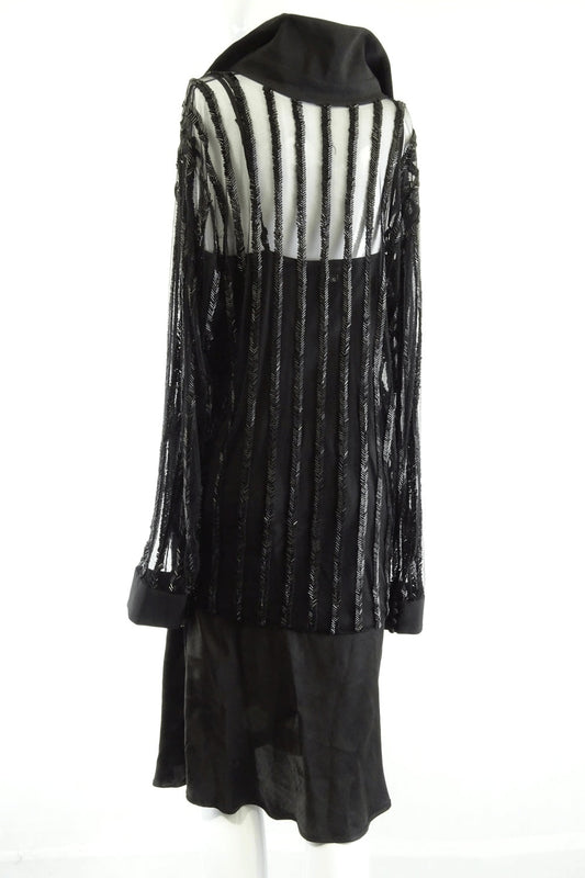 Patbo Beaded Sheer Black Cardigan L