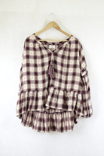 Flannel Brown And Burgundy Top S