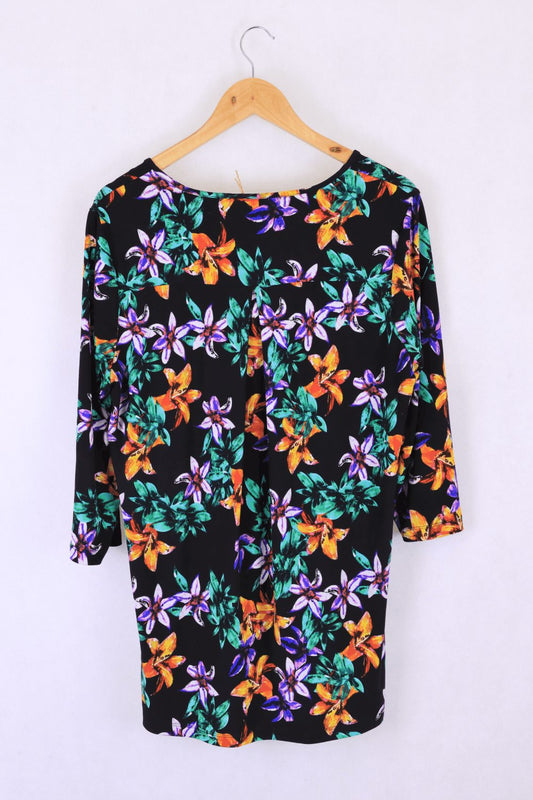 Rockmans Black And Floral Top XL