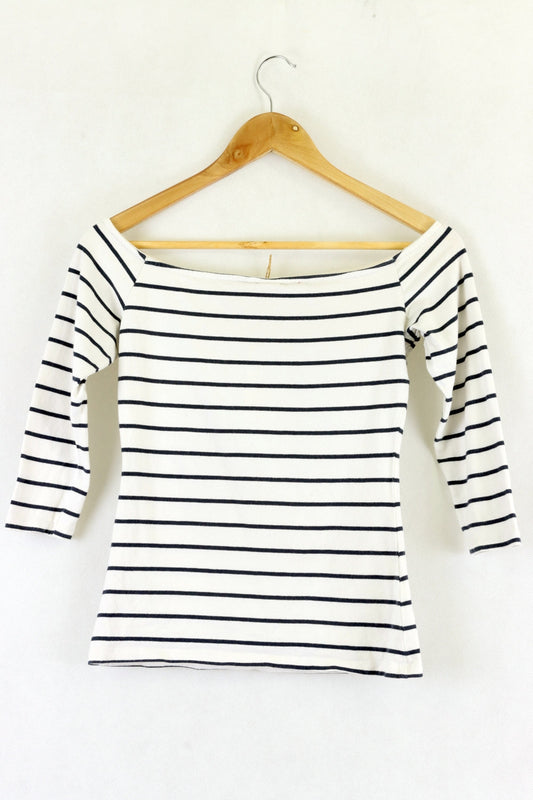 H&M White and Black Striped Top S