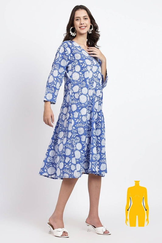 Priya Cotton Midi Dress - Blue