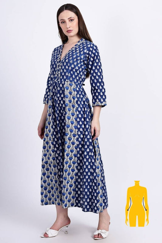 Panelled Cotton Maxi Dress - Blue