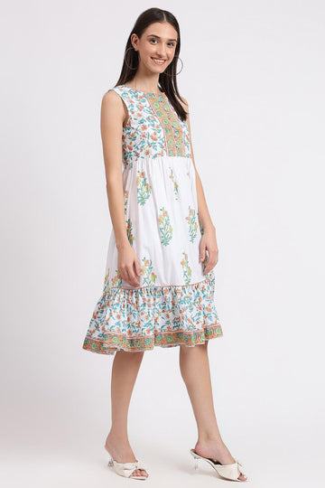 Cotton Dress Midi - White