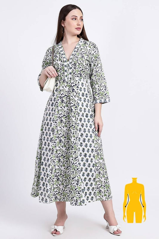 Panelled Cotton Maxi Dress - Green