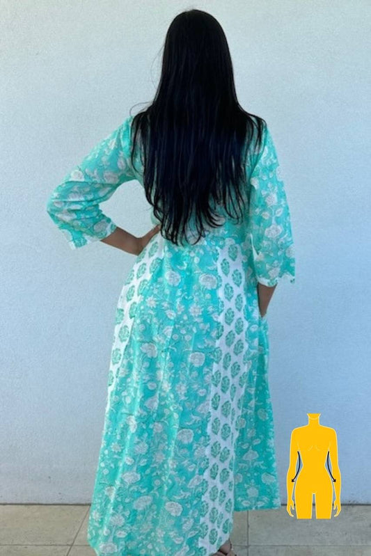 Panelled Cotton Maxi Dress - Aqua