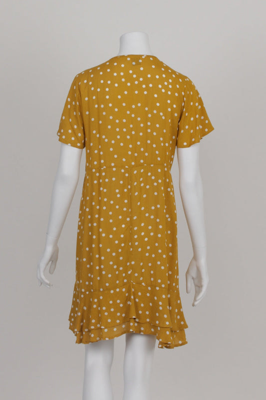 Silver Wishes Mustard Polka Dot Ruffle Dress 10