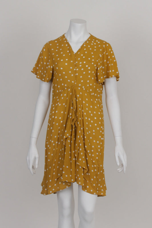 Silver Wishes Mustard Polka Dot Ruffle Dress 10