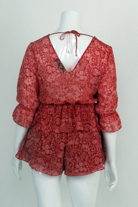 The Fifth Label Red Floral Ruffle Playsuit L