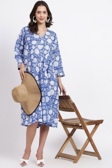 Priya Cotton Midi Dress - Blue