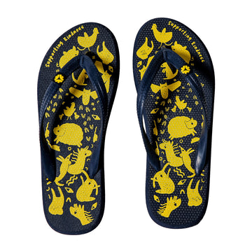 Natural Rubber Thongs - Edgar Mission (Navy Blue with Yellow Print)