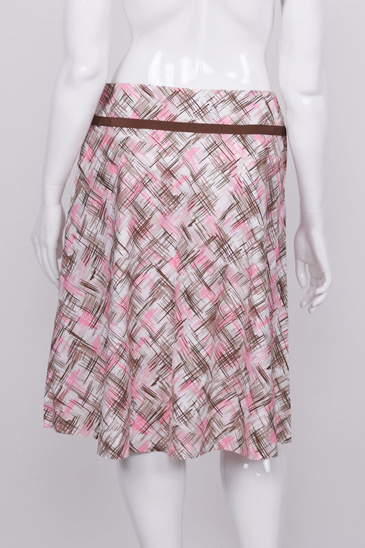 Jacqui E Pink And Brown Patterned Skirt 14