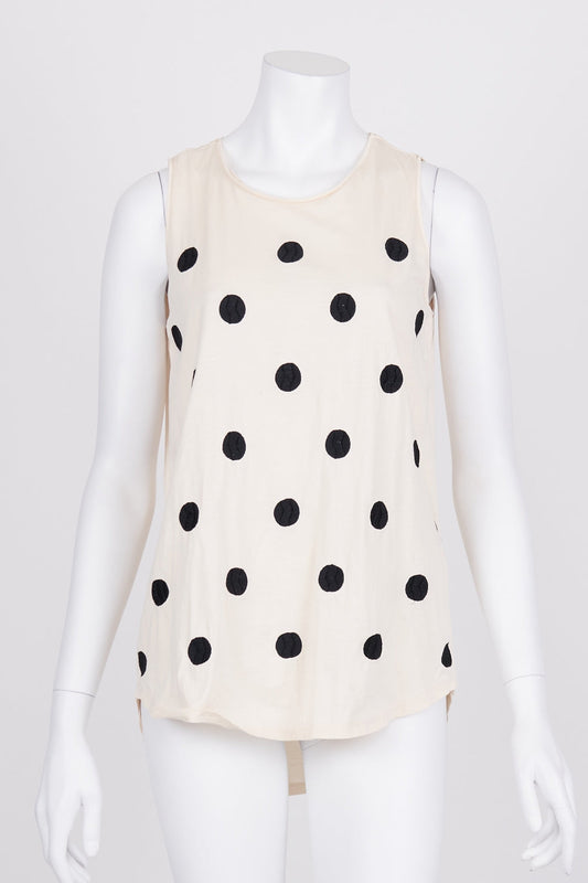 Country Road Polka Dot Pattern Front Sleeveless Top S