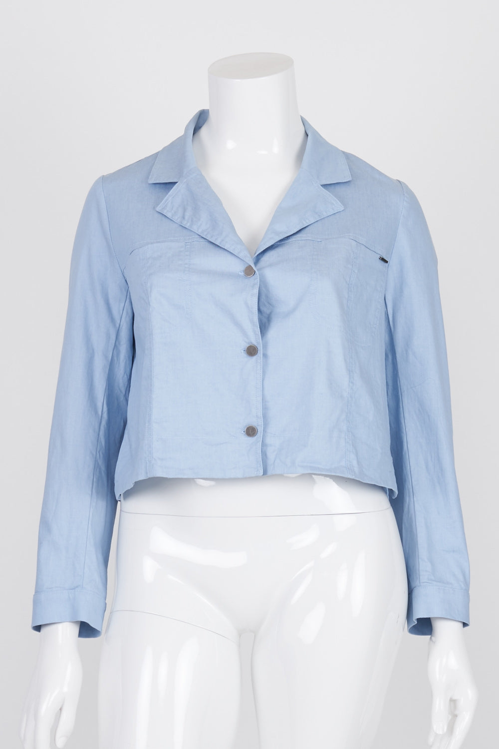 The Ark Blue Button Front Linen Blend Jacket L