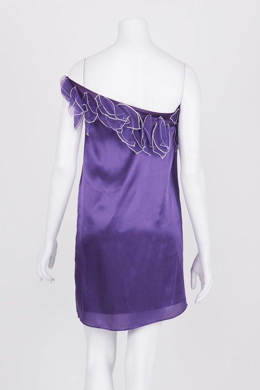 Wayne Cooper Purple One Shoulder Silk Dress 8