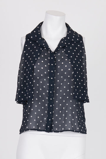 I Love H81 Navy Polka Dot Sheer Shirt L