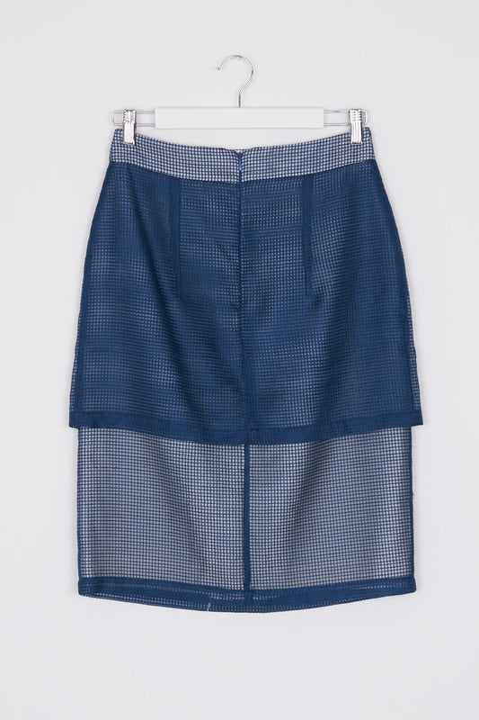 Garth Cook Blue Grid Pattern 100% Silk Skirt 10