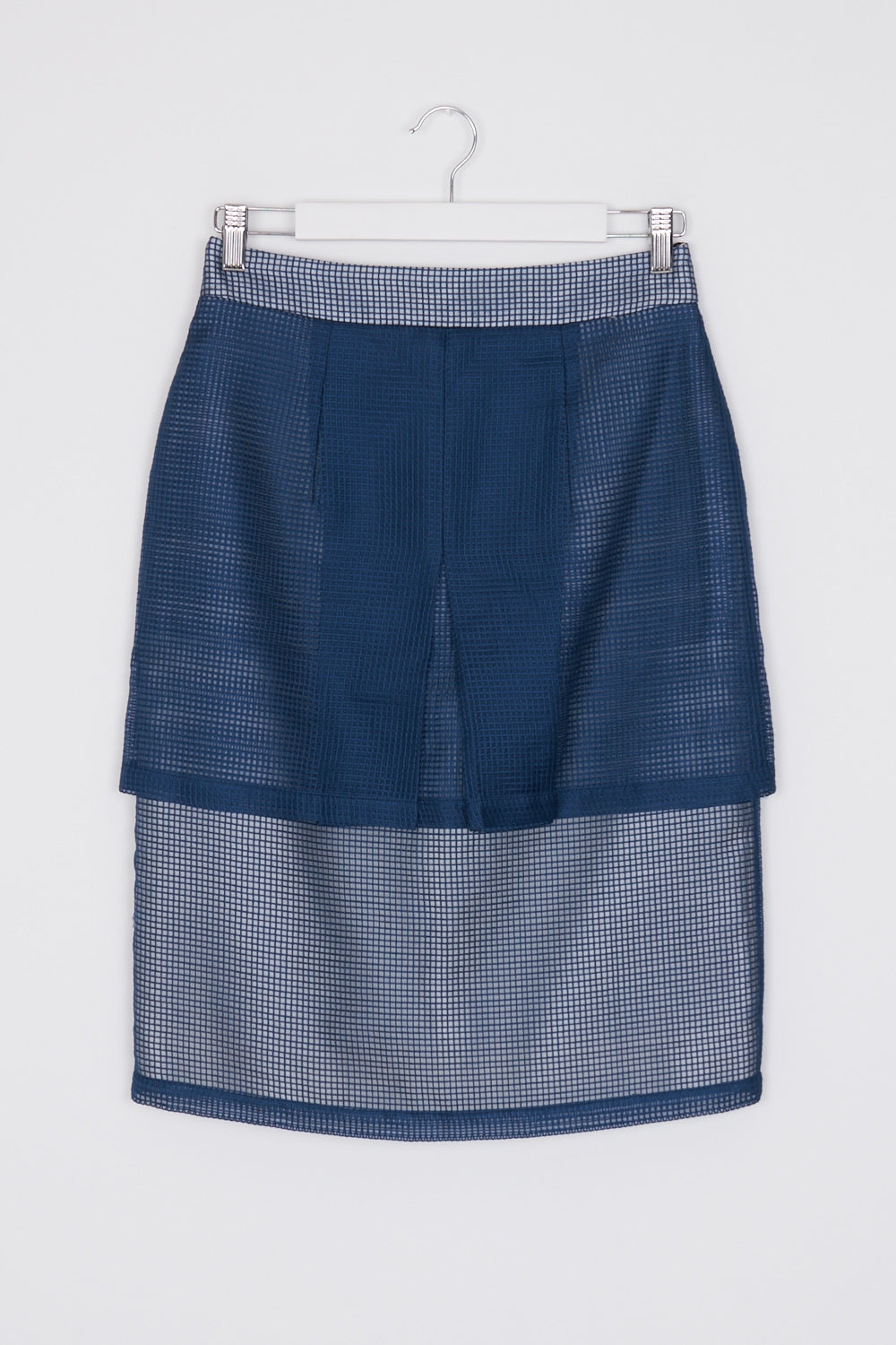 Garth Cook Blue Grid Pattern 100% Silk Skirt 10