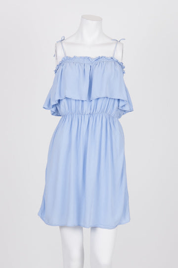 Bardot Blue Ruffle Neckline Mini Dress 8