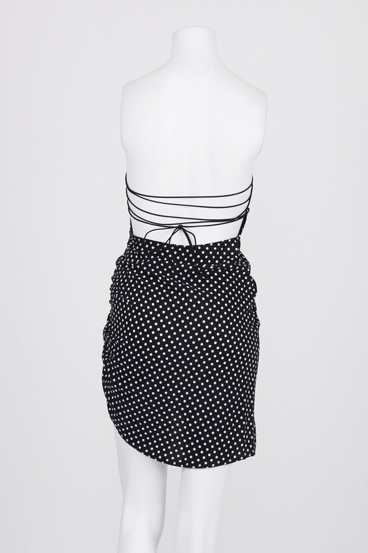 White Fox Black and White Polka Dot Backless Mini Dress XS