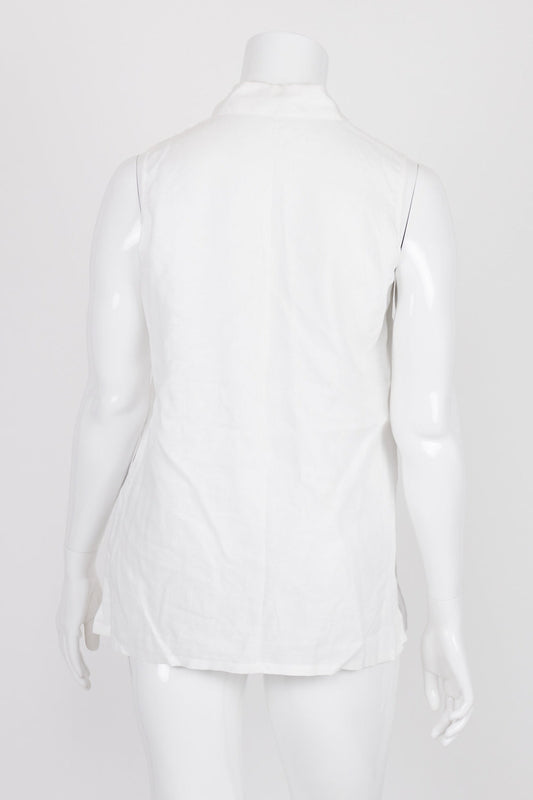 Yarra Trail White Sleeveless Button Down Linen Shirt 18