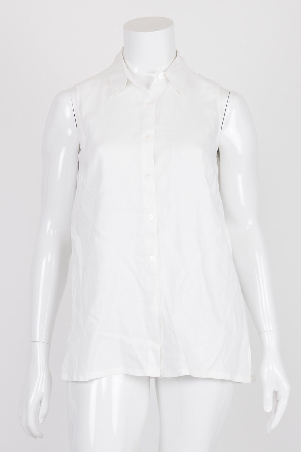 Yarra Trail White Sleeveless Button Down Linen Shirt 18