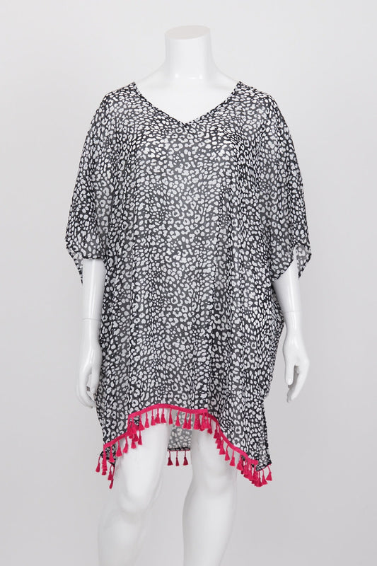 Autograph Black And White Patterned Sheer Kimono Dress L